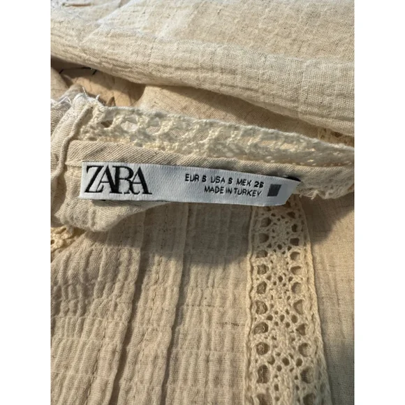 Zara Cropped Blouse NWOT Ecru Size Small Crochet Lace Boho Cottagecore Romantic - Picture 4 of 7